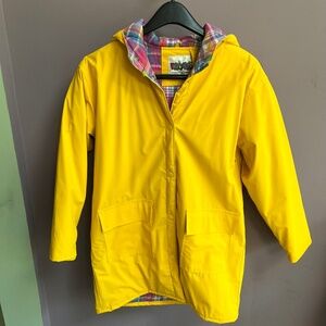 Yellow Rain Coat with Plaid Fleece Lining